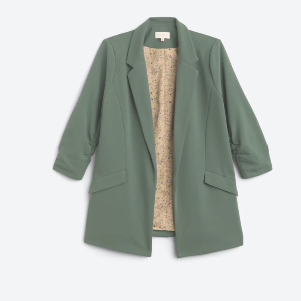 Skies Are Blue Dark Green Draped Sleeve Blazer - Picture 9 of 9